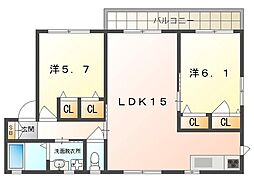 クレメンテカミダB 2LDKの間取図画像