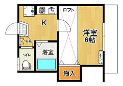 フローラC棟 1Kの間取図画像