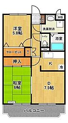 善宝池マンション 2DKの間取図画像