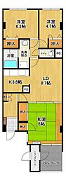 サンフィールズ朝日 3LDKの間取図画像