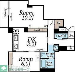 アイディ御殿山ヒルズファースト 2DKの間取図画像