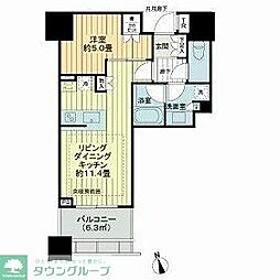 白金ザ・スカイ東棟 1LDKの間取図画像
