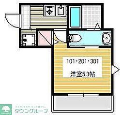 リラクレール長津田B ワンルームの間取図画像