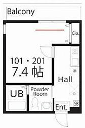 ハーミットクラブハウス横濱長津田E棟 1Kの間取図画像