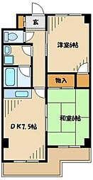 スカイプラザ 2DKの間取図画像