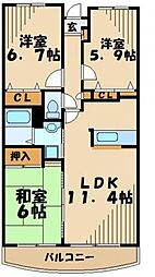 フレスコ中川 3LDKの間取図画像