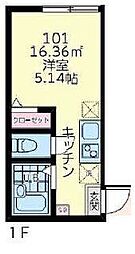 東急東横線 菊名駅 徒歩9分の賃貸アパート 1階1Kの間取り