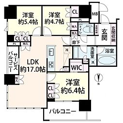 グランドメゾン上町台ザ・タワー 3LDKの間取図画像