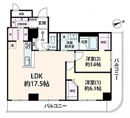 キングマンション天神橋1 2LDKの間取図画像