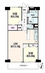 姫里スカイハイツ 2LDKの間取図画像