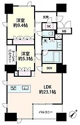 ユニハイム中之島堂島川タワーレジデンス 2LDKの間取図画像