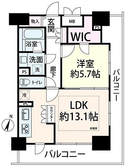≪間取り図≫東南 2面バルコニーです、眺望、陽当り良好で開放感のある住戸です。