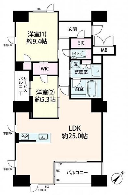 南東向きからは堂島川を見渡せるリバービュー。 お部屋は90平米/2LDKのゆとり空間