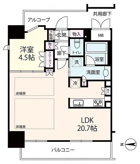 西向き・専有面積55.25平米のゆとりある1LDK 家具配置のしやすい間取り