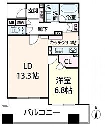 グランアッシュ谷町 1LDKの間取図画像