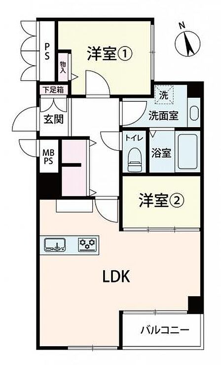 2LDK 間取り