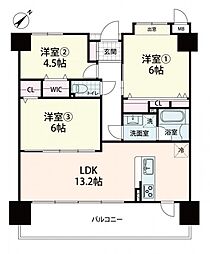 レックスシティアルベール 3LDKの間取図画像