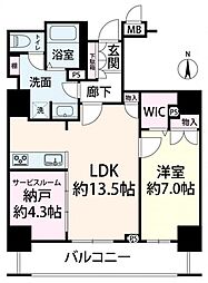 アデニウムタワー梅田イーストスクエア 1SLDKの間取図画像