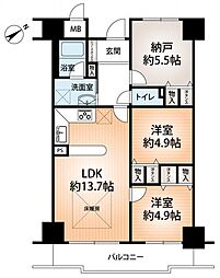 サンワプラザ三宮南 2SLDKの間取図画像