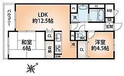 カサベラ鷹取南館 2LDKの間取図画像