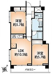 トーカンキャステール山本通 2LDKの間取図画像