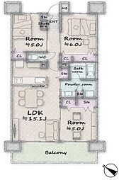 イニシア大宮日進 3LDKの間取図画像