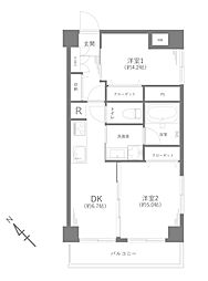 新大橋永谷マンション 2DKの間取図画像