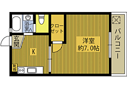 フォレスト大分医大 1Kの間取図画像