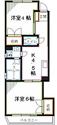 クローバーマンション 2DKの間取図画像