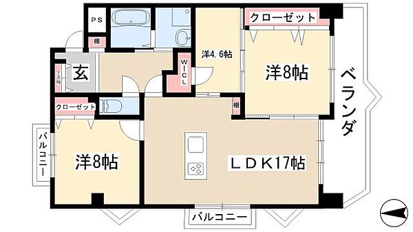 ハイムビーオール ｜愛知県名古屋市名東区富が丘(賃貸マンション3LDK・2階・76.99㎡)の写真 その2