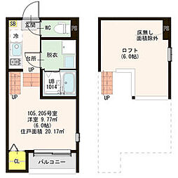 ルーエ町南 1階ワンルームの間取り