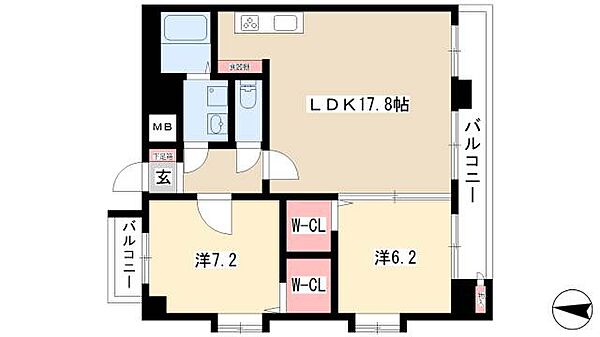 プロビデンス葵タワー ｜愛知県名古屋市東区葵2丁目(賃貸マンション2LDK・13階・68.42㎡)の写真 その2