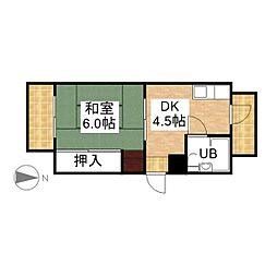 ブルーデル千種 2階1DKの間取り