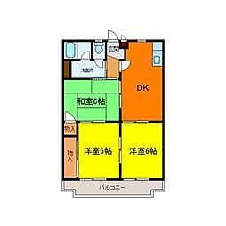 サンハイツカワイ 2階3DKの間取り