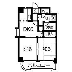エレガントパレス守山 7階2DKの間取り