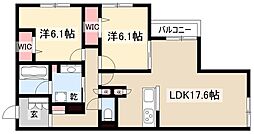 名古屋市名東区社台2丁目アパート 2LDKの間取図画像