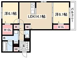 名古屋市名東区上菅2丁目アパート 2LDKの間取図画像