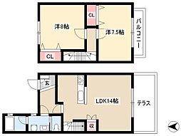 GreenCourt社が丘A 2LDKの間取図画像