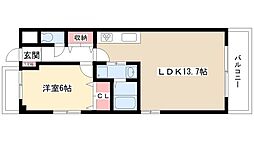 レージュ豊が丘 1LDKの間取図画像
