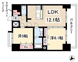 プレサンスTHE新栄 2LDKの間取図画像