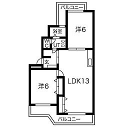 シェラ光が丘A棟 2LDKの間取図画像