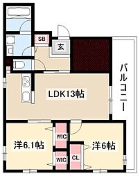 Le Vent 覚王山 2LDKの間取図画像