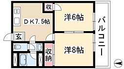 ハイネス名東 2DKの間取図画像
