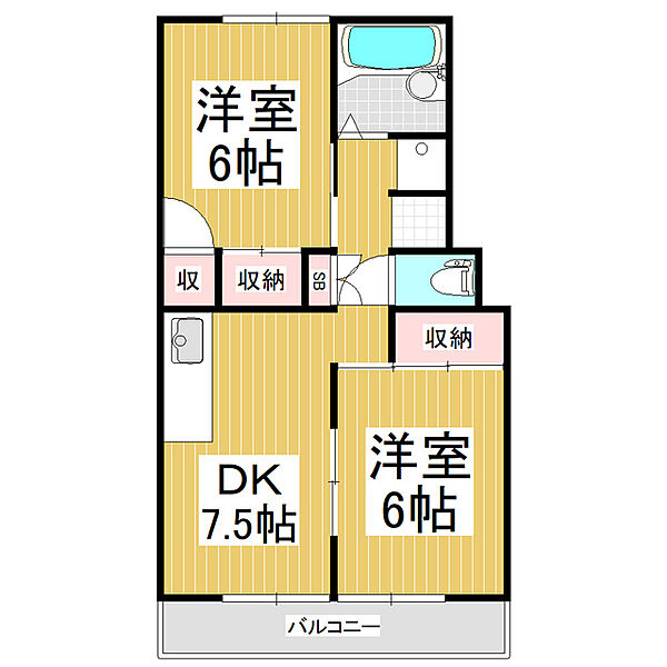 メゾンオータムB棟 ｜長野県松本市大字里山辺(賃貸アパート2DK・1階・44.55㎡)の写真 その2