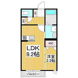 ウィズハイム北松本 1階1LDKの間取り