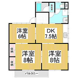 サワーパレスA 3DKの間取図画像
