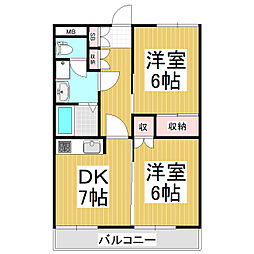 リッチ蟻ケ崎B 2DKの間取図画像