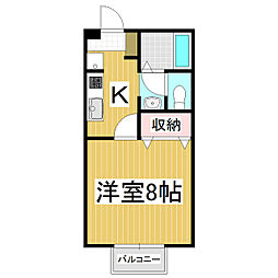 あすなろハイツ1 1Kの間取図画像