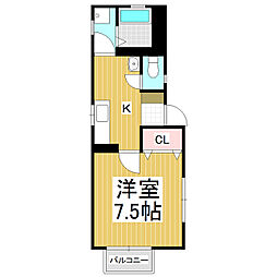 ディアス・ツインズA 1Kの間取図画像