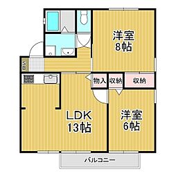 ラ・プレーヌE 2LDKの間取図画像